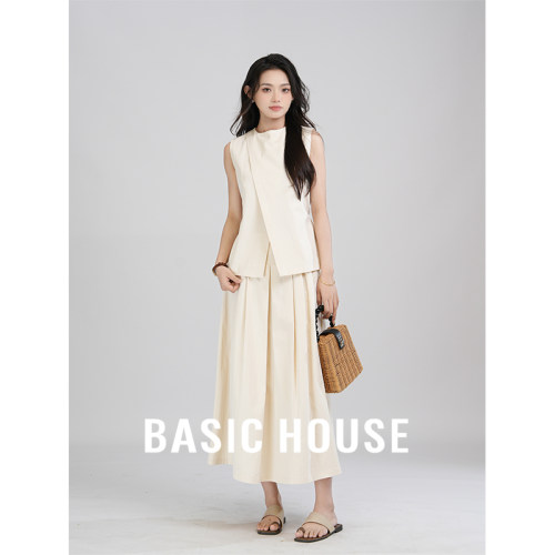 Basic House/百家好  姐系贵感套装无袖上衣高腰半身裙两件套装女