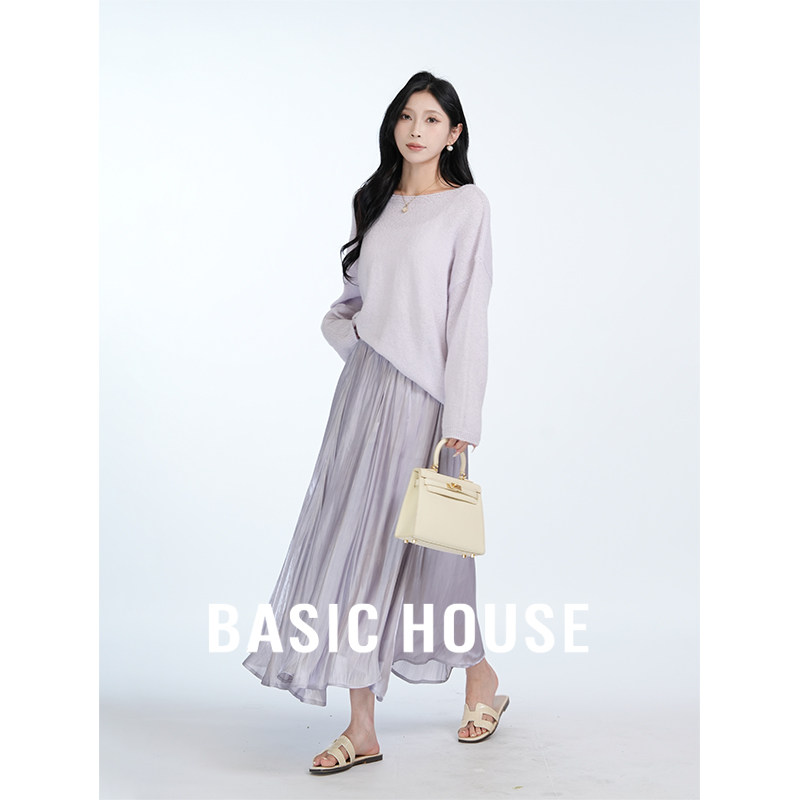 Basic House/百家好高级感紫色毛衣针织衫上衣两件套装巨好看套装