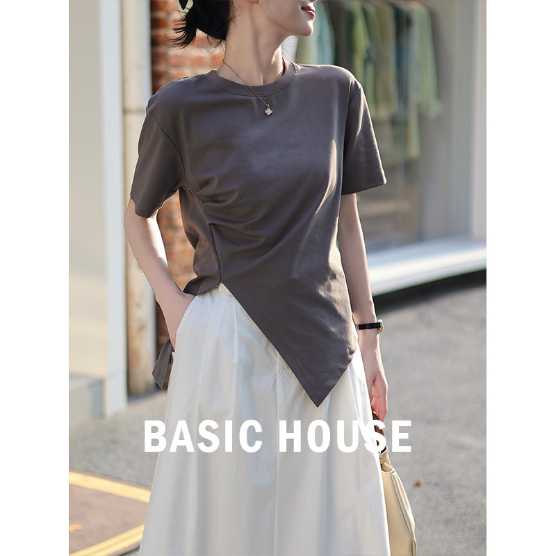 Basic House/百家好 不规则短袖T恤女夏季独特漂亮设计感小众上衣