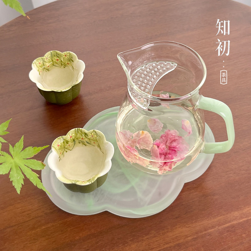 月牙玻璃公道杯耐高温茶滤一体图片