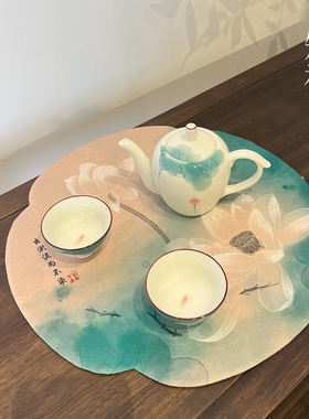 云纱莲花防水茶席茶巾中式干泡茶席家用茶具配件桌垫