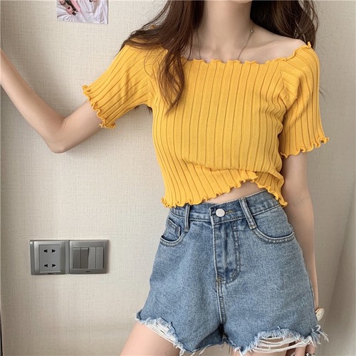 Knitwear T-shirt short sleeved women's 2022 summer new short style fashion thin and versatile slim sexy thin top