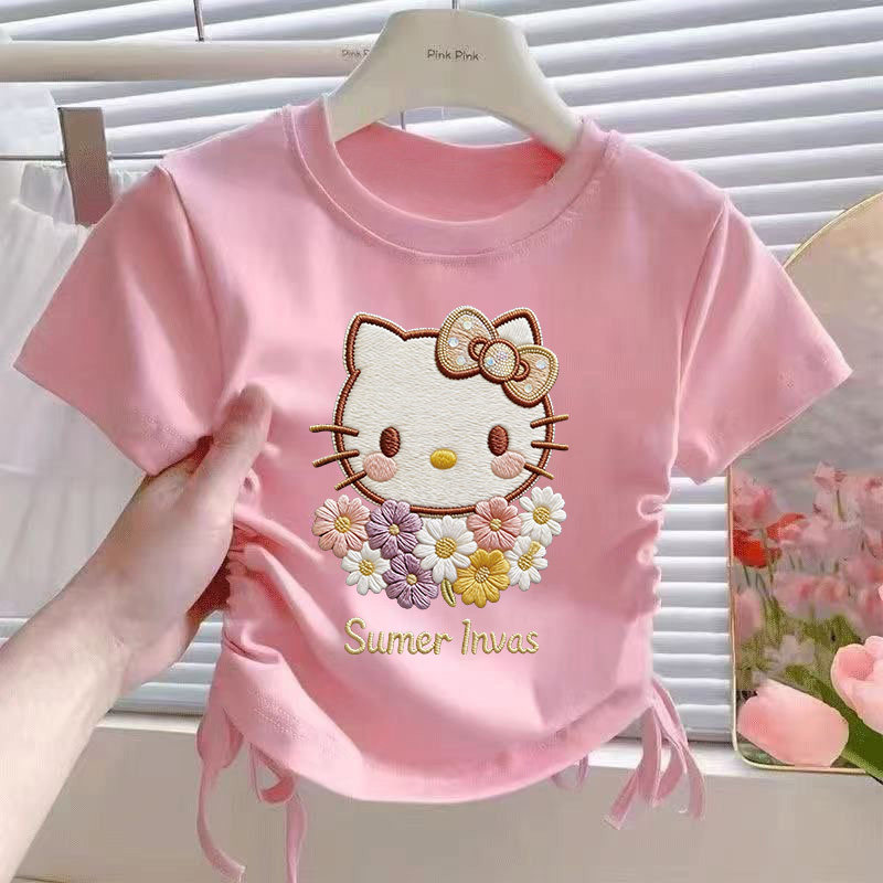 女童短袖纯棉t恤夏季2026新款女宝宝韩版木耳边休闲百搭洋气上衣