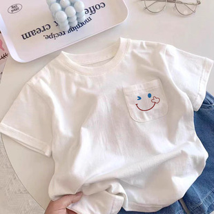 儿童纯棉百搭白色半袖 男童短袖 新款 夏季 上衣宝宝口袋休闲t恤 T恤