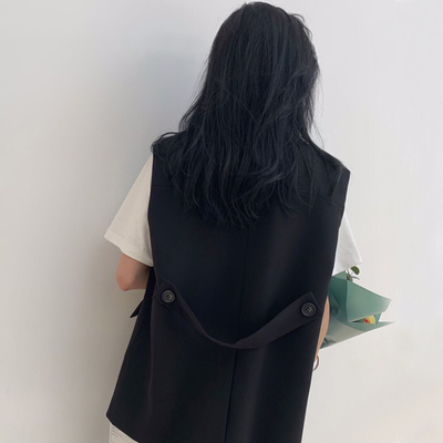 春秋季韩版新款宽松腰带西装马甲