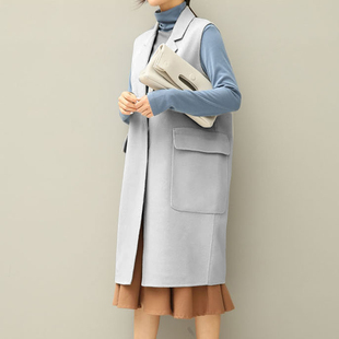 2026韩版秋冬羊绒热卖西服马甲外套中长款毛呢英伦风大码宽松女