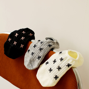 透气网眼少女蝴蝶结袜子女隐形款 薄款 船袜纯棉 无骨夏季 米吉诺拉