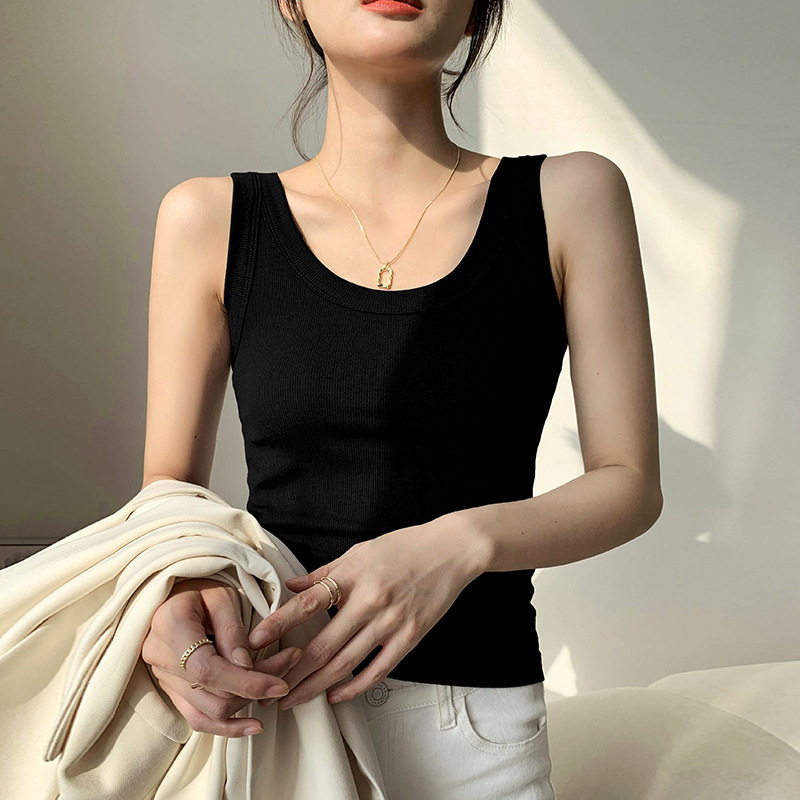 여성용 여름 실 스포츠 캐미솔 U 넥 노출 방지 이너 민소매 밑단 셔츠 다용도 틈새 탑