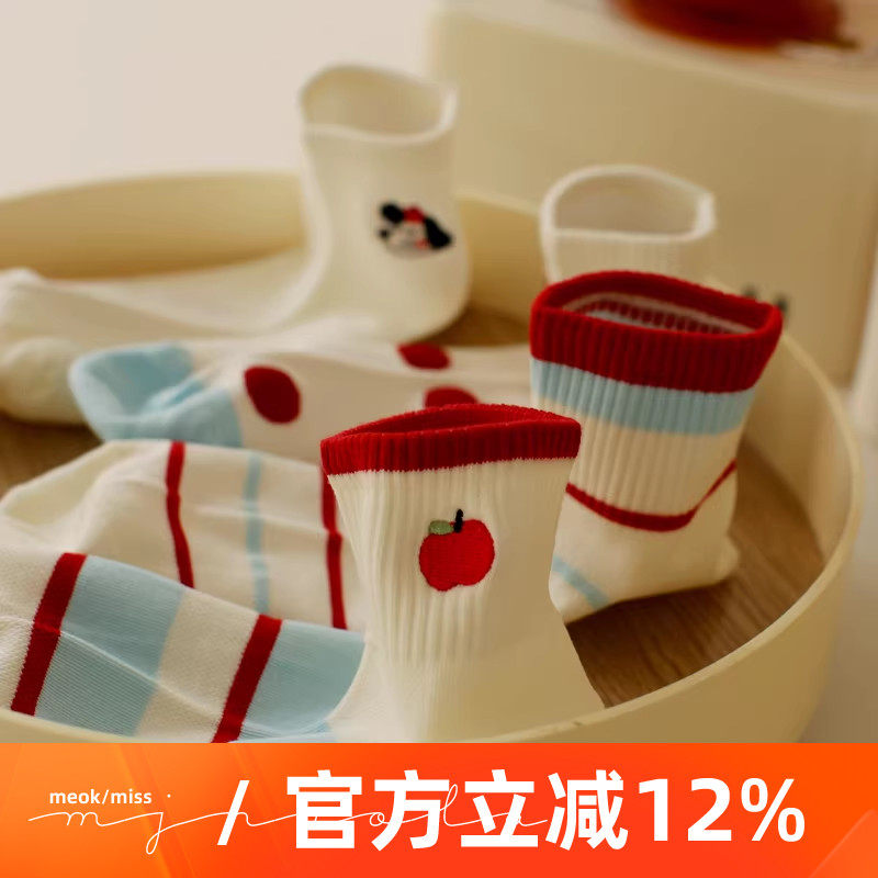 春夏季薄款可爱波点纯棉透气网眼袜子女款学院风ins运动少女短筒