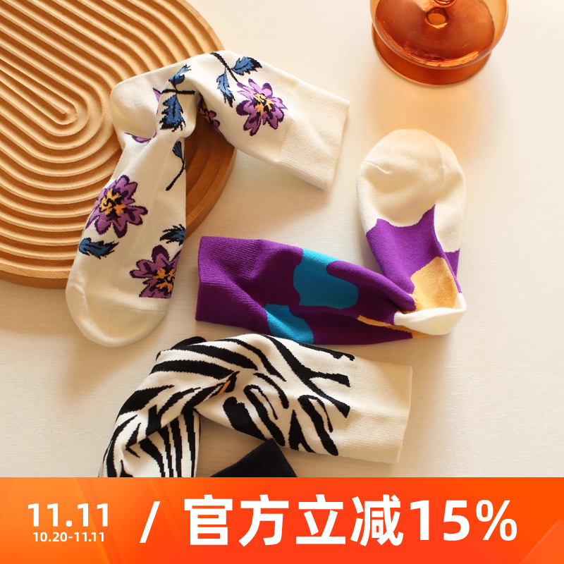 不对称ins潮纯棉中筒袜子女