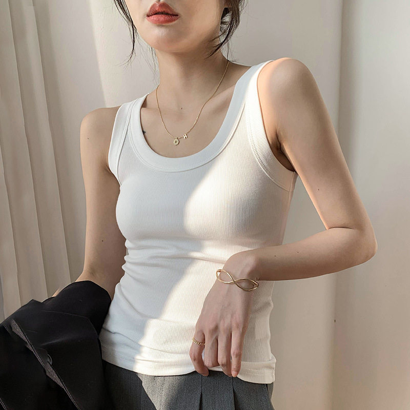 여성용 여름 실 스포츠 캐미솔 U 넥 노출 방지 이너 민소매 밑단 셔츠 다용도 틈새 탑