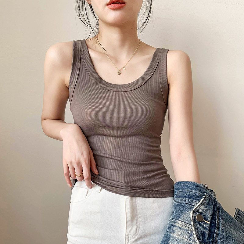 여성용 여름 실 스포츠 캐미솔 U 넥 노출 방지 이너 민소매 밑단 셔츠 다용도 틈새 탑