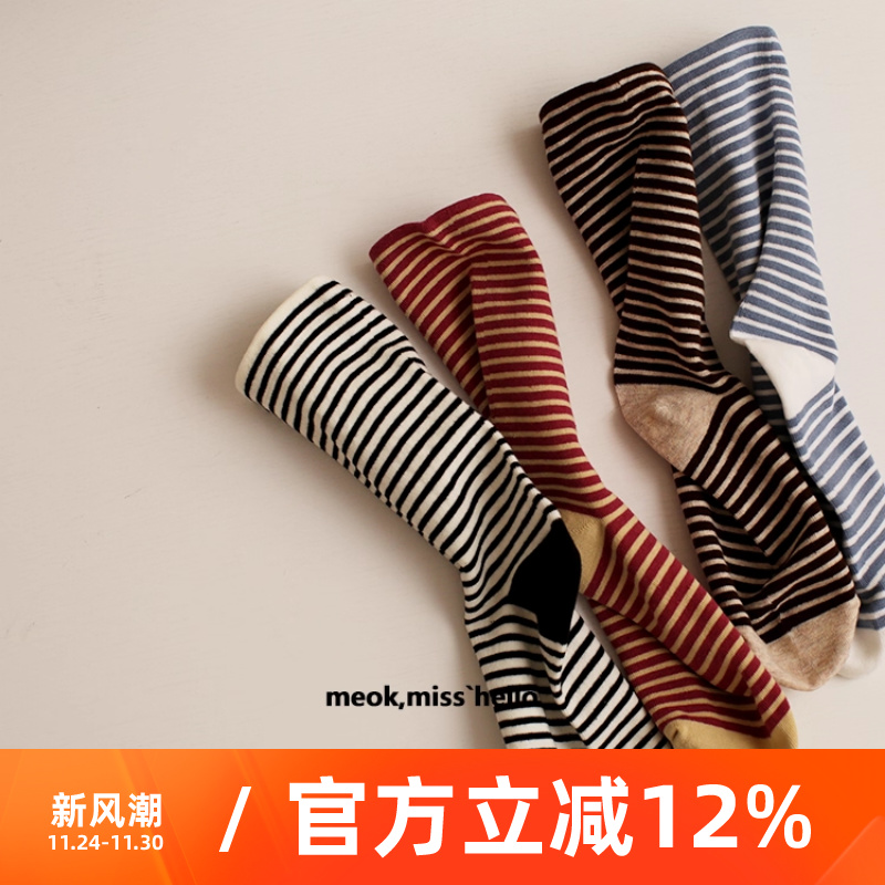 日系少女韩版ins潮流四季款中筒袜糖果色保暖条纹学院风纯棉女袜