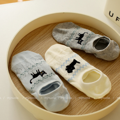 米吉诺拉  无骨薄款夏季可爱猫咪小狗网眼浅口低帮袜子女纯棉船袜