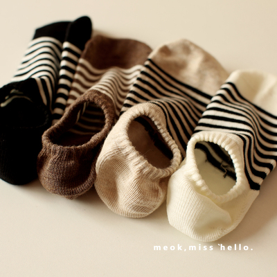 无骨缝合夏季复古细条纹运动纯棉袜子女士吸汗透气硅胶防滑不掉跟