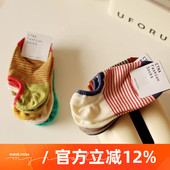 外贸ins潮彩色拼接撞色细条纹纯棉船袜吸汗透气防脱落低帮袜子女