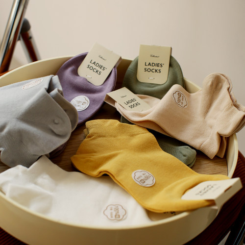 米吉诺拉纯色百搭彩色系薄款透气袜子女夏季舒适护脚跟纯棉短袜