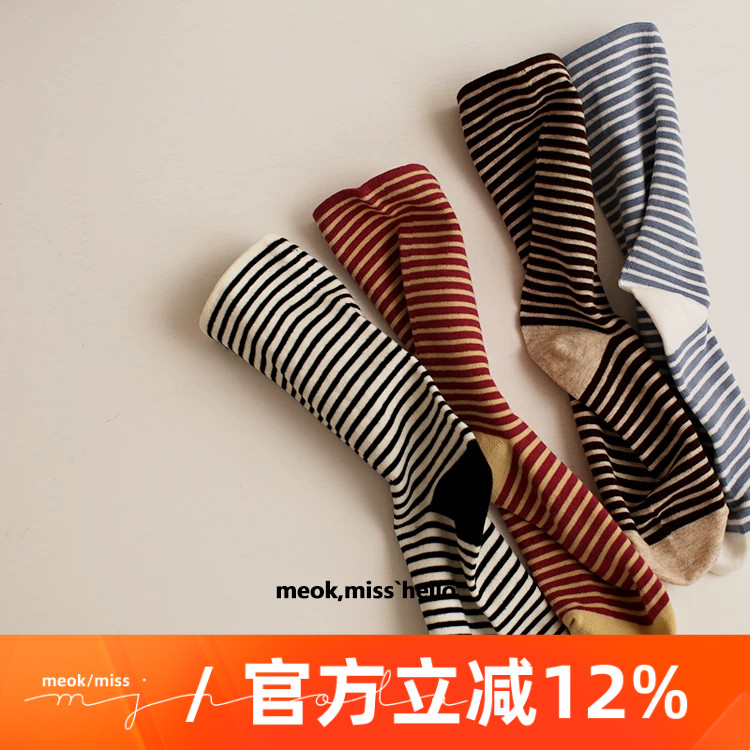 日系少女韩版ins潮流四季款中筒袜糖果色保暖条纹学院风纯棉女袜