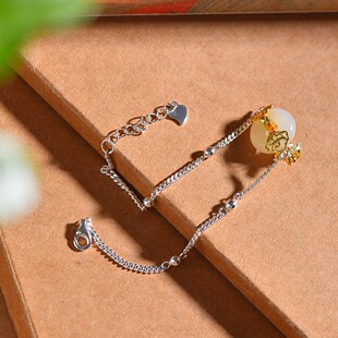 S925银镶嵌和田玉平安环白加绿配锆石手链