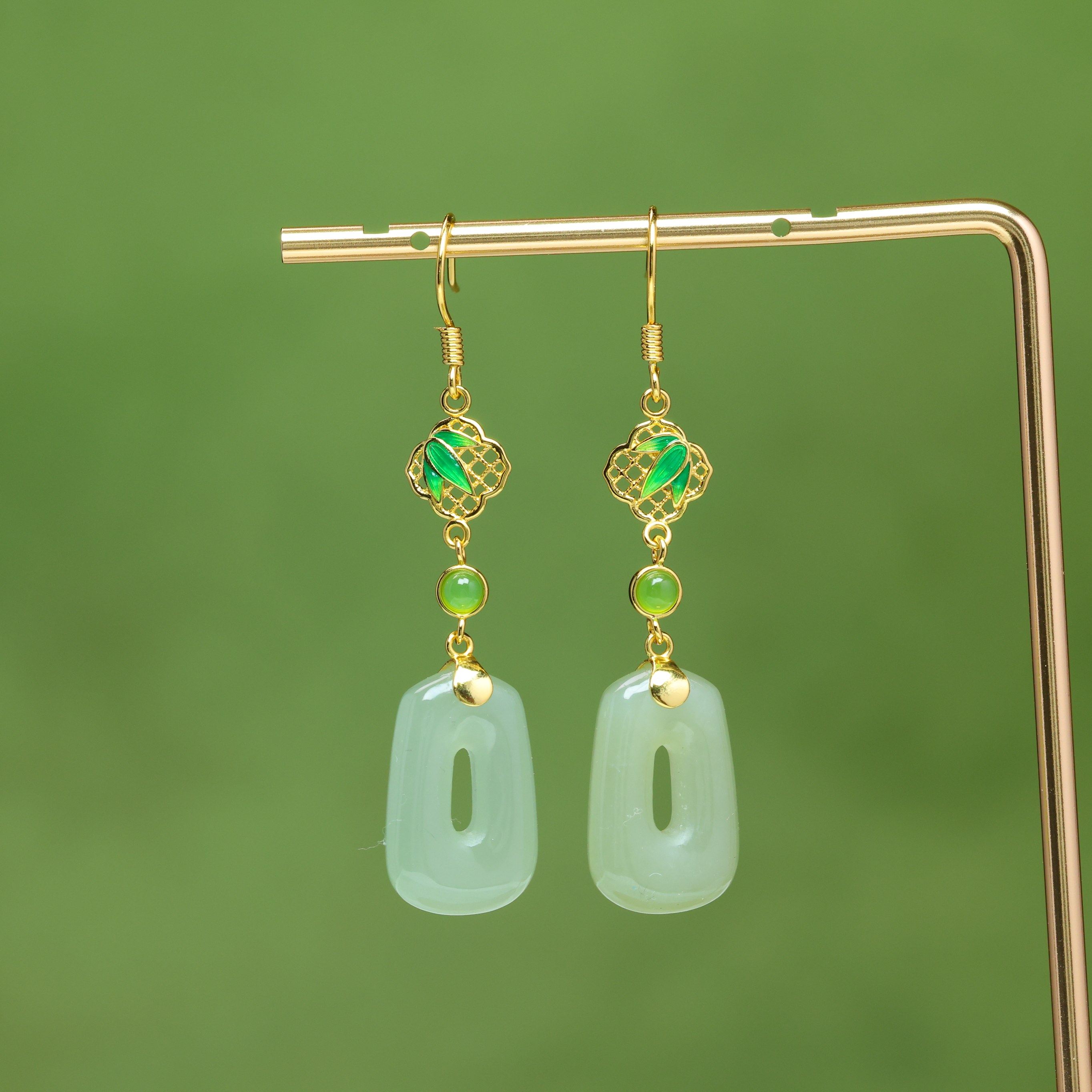 S925银镶嵌和田玉梯形珐琅耳坠,珠宝/钻石/翡翠,耳饰,淘宝优惠券,粉丝福利购,淘宝优惠卷