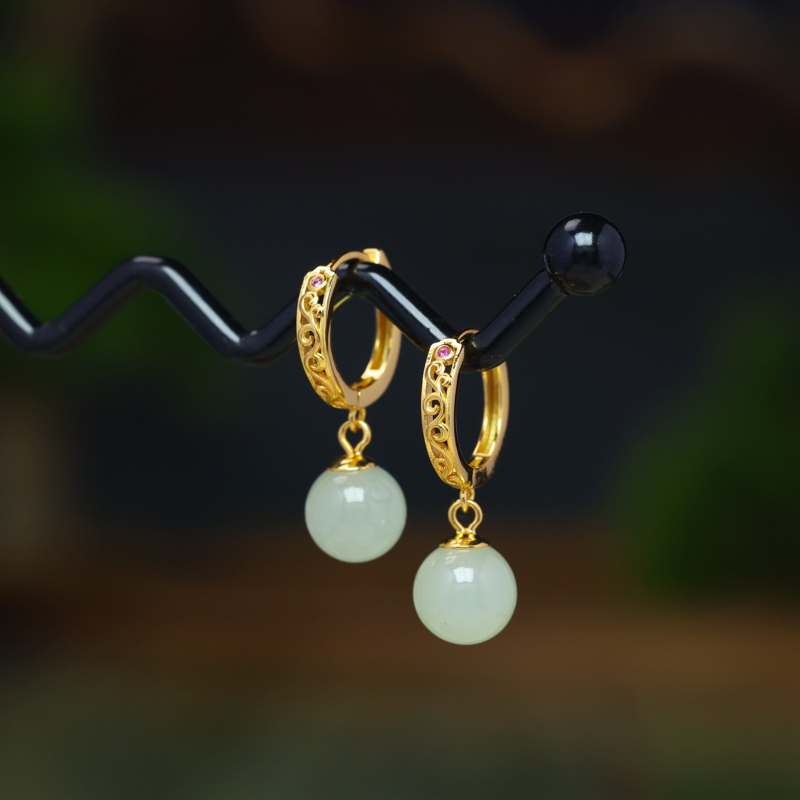 S925银镶嵌和田玉珠子耳扣耳坠,珠宝/钻石/翡翠,耳饰,淘宝优惠券,粉丝福利购,淘宝优惠卷