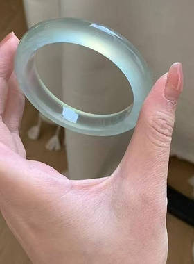 天然高冰种天青冻冰飘花蓝晴水手镯女玛瑙手镯翡翠玉镯石英岩玉