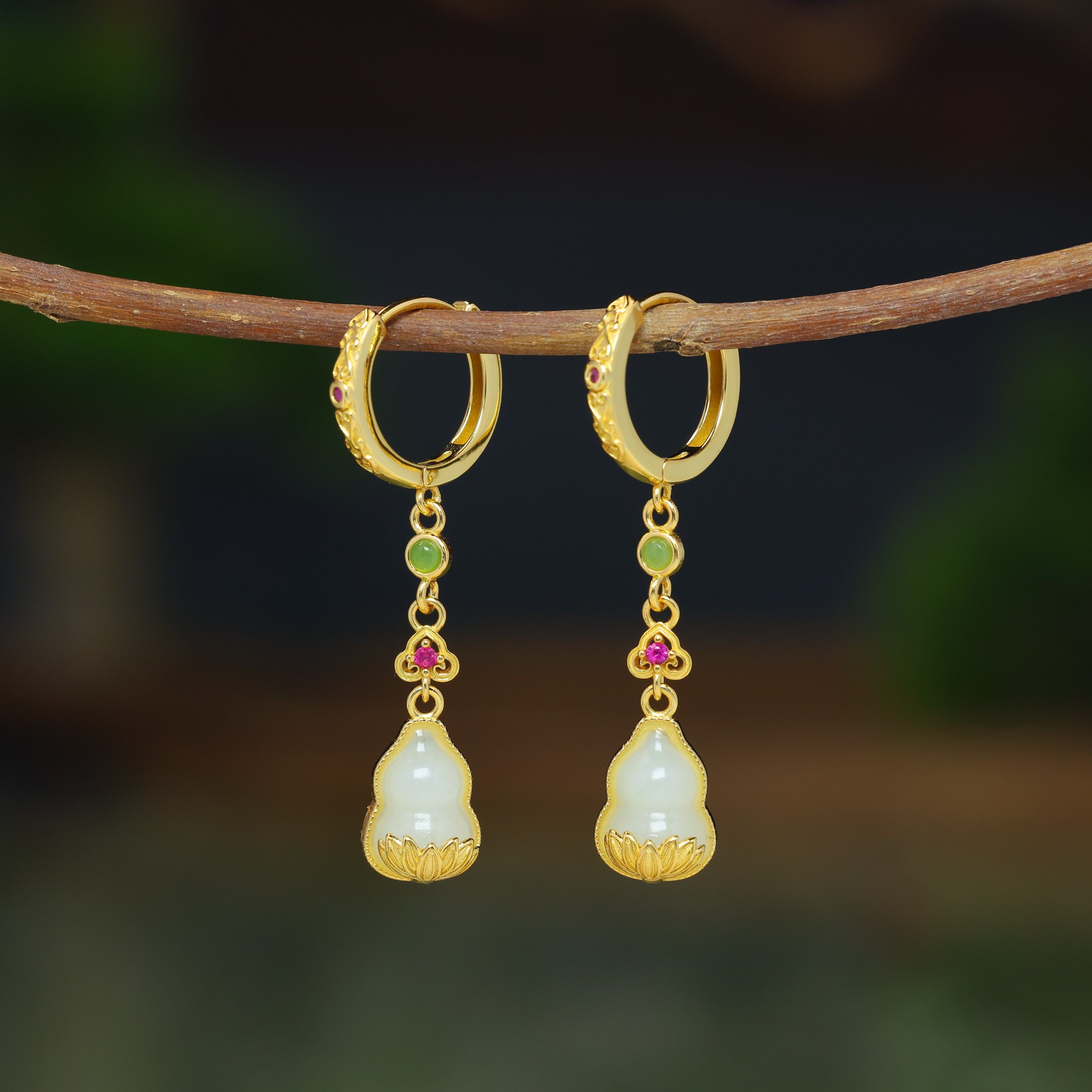 S925银镶嵌和田玉葫芦耳扣耳坠,珠宝/钻石/翡翠,耳饰,淘宝优惠券,粉丝福利购,淘宝优惠卷