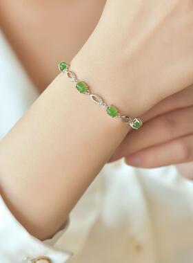 和田玉碧玉葫芦手链女款925银