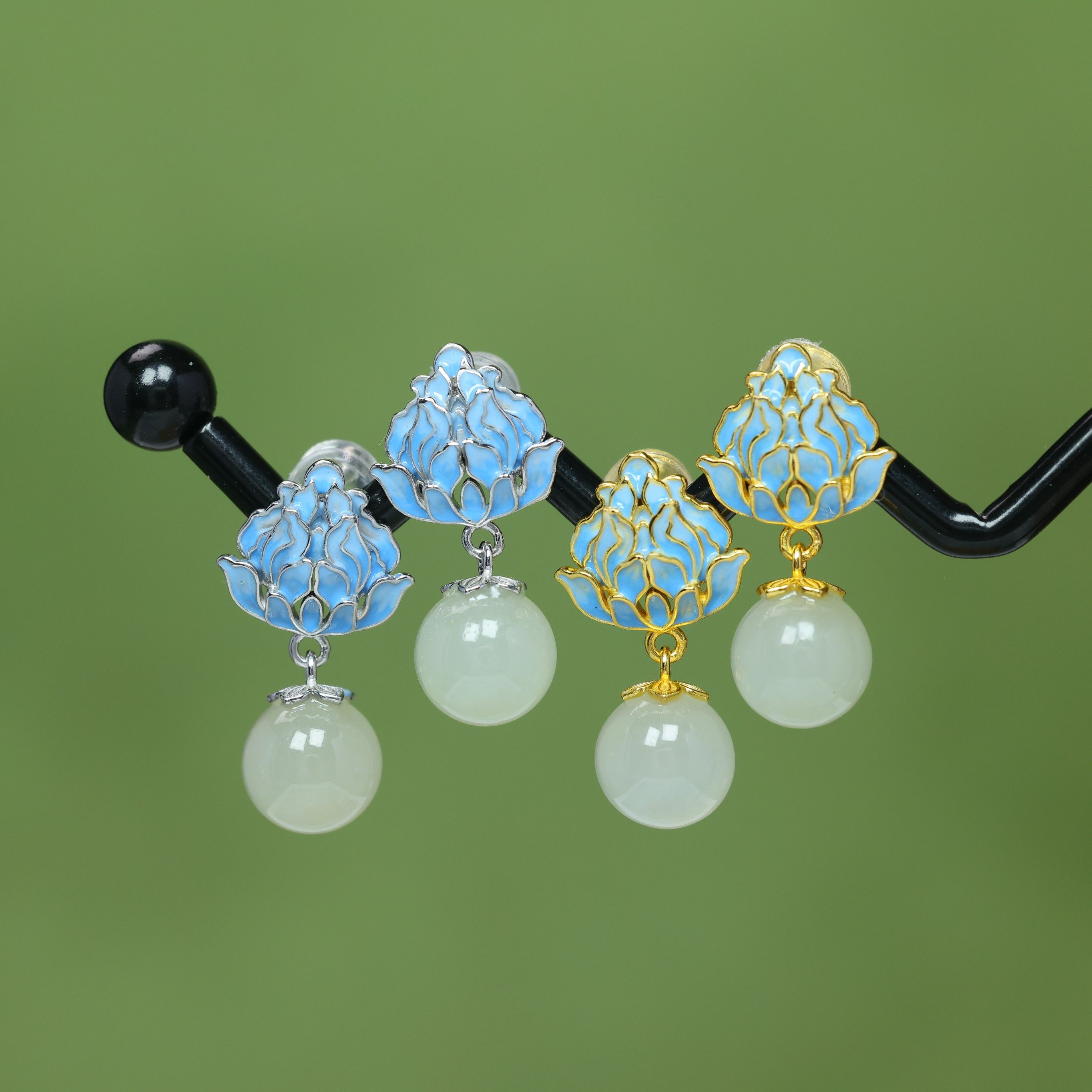 S925银镶嵌和田玉8厘珠珐琅耳坠,珠宝/钻石/翡翠,耳饰,淘宝优惠券,粉丝福利购,淘宝优惠卷