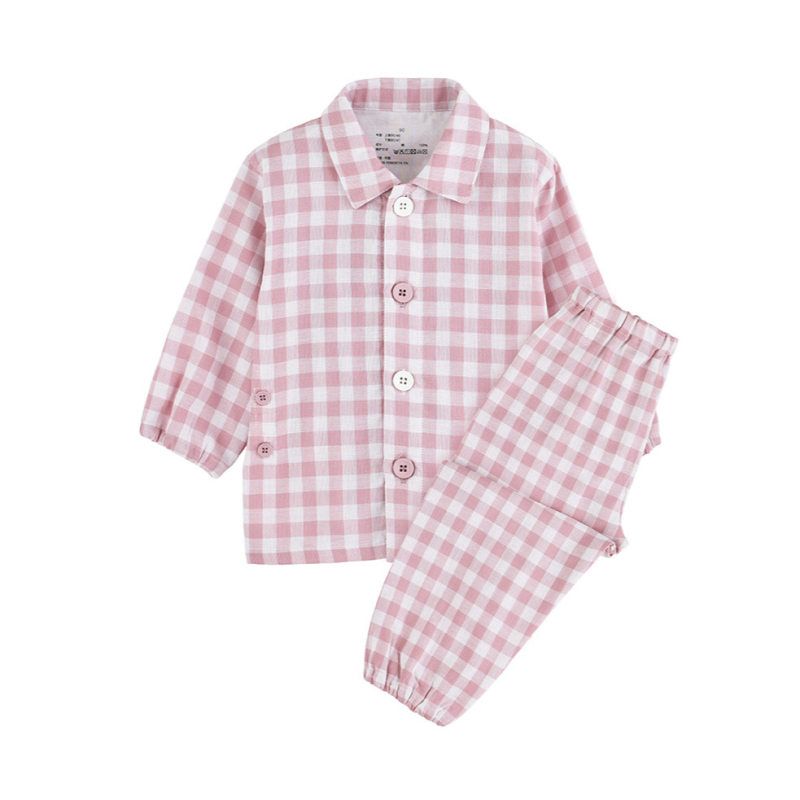 良品婴童 无侧缝双层纱织 方便穿脱睡衣 无印家居服儿童套装