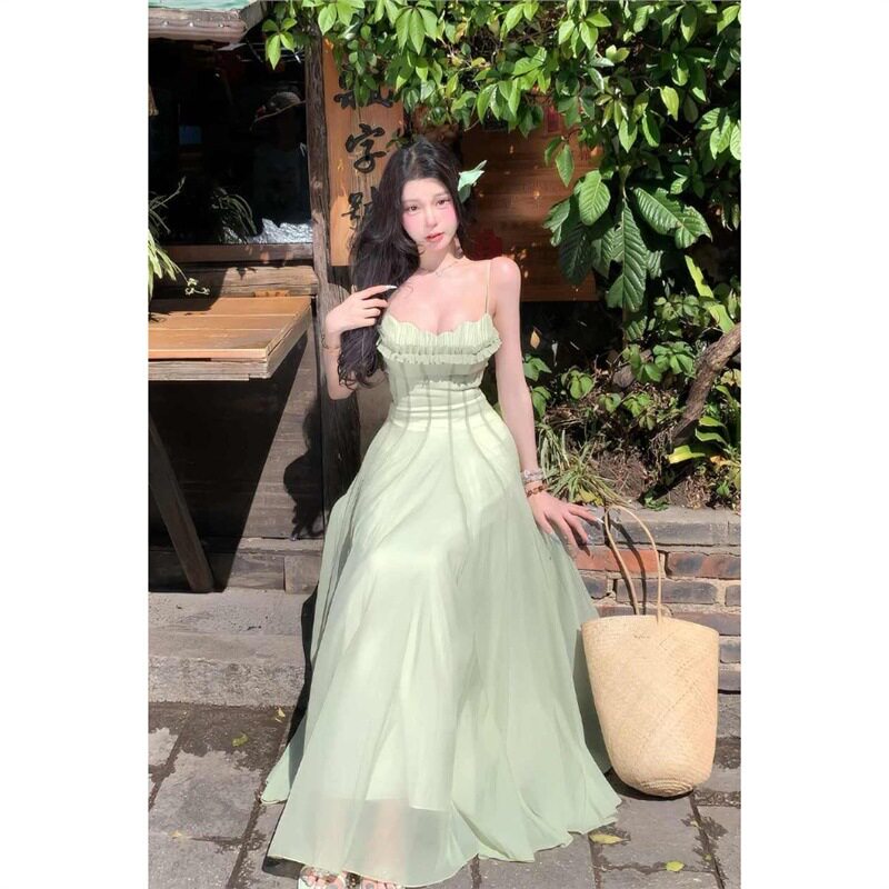 大码胖妹妹项天鹅度假风连衣裙春连衣裙