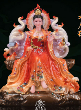 汉白玉九尾狐神像合成玉摆件
