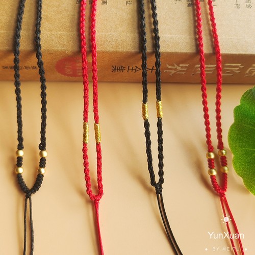 项链红绳纯手工编织玉石黄金翡翠