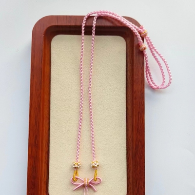 粉色手工编织在逃公主蝴蝶结编绳项链半成品可挂吊坠配饰调节绳