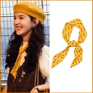 冬去春来章若楠同款丝巾黄色碎块丝巾细长条窄丝巾女围巾小领巾