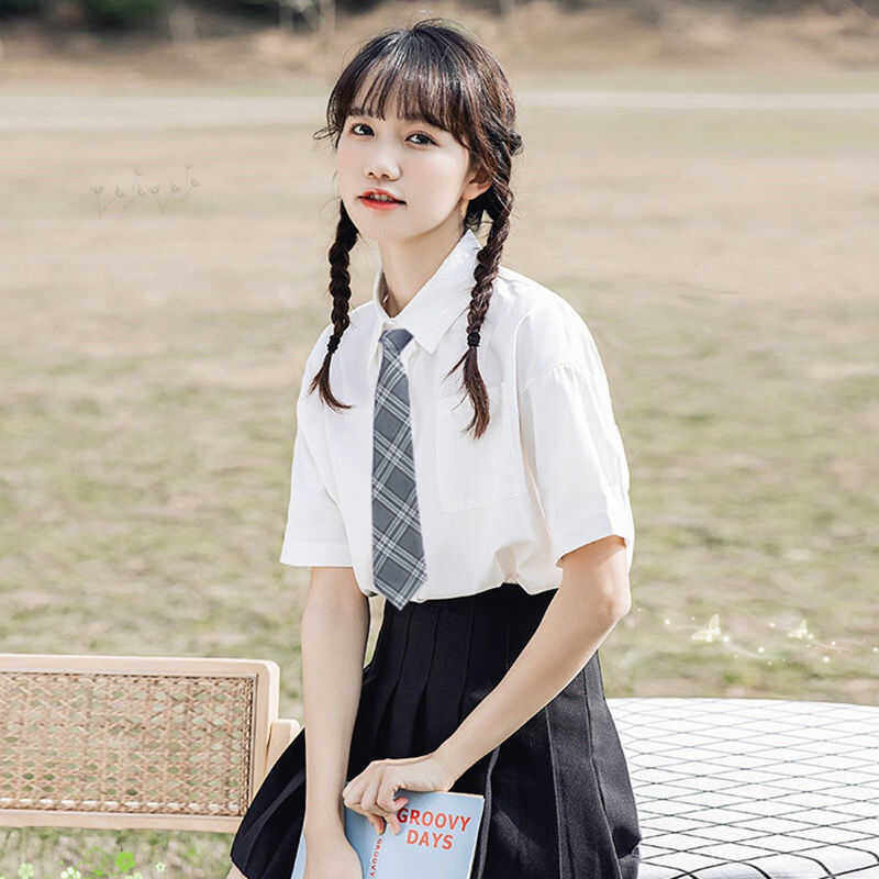JK制服女短袖白色上衣学生夏季基础款百搭薄款领带衬衫日系学院风
