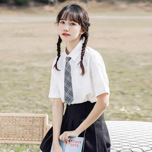 JK制服女短袖白色上衣学生夏季基础款百搭薄款领带衬衫日系学院风
