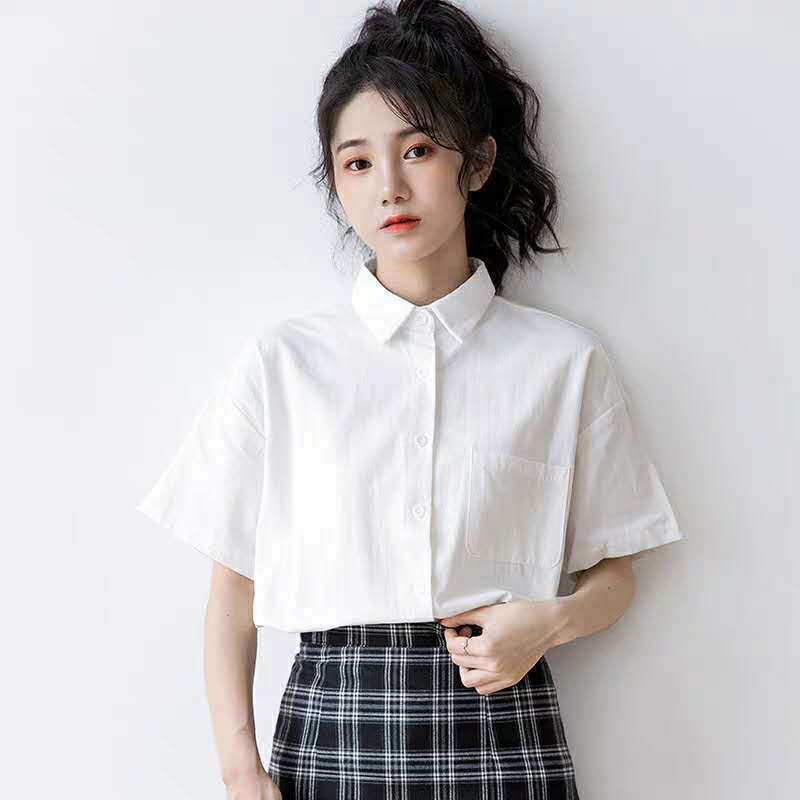 休闲小众夏季直筒jk短袖衬衫夏季女内搭上衣简约百搭职业面试正装