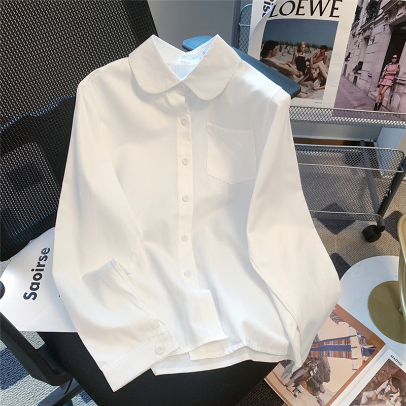 白色jk制服圆领衬衫女长袖韩版学院风基础款打底内搭上衣衬衣宽松
