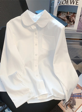 白色jk制服圆领衬衫女长袖韩版学院风基础款打底内搭上衣衬衣宽松