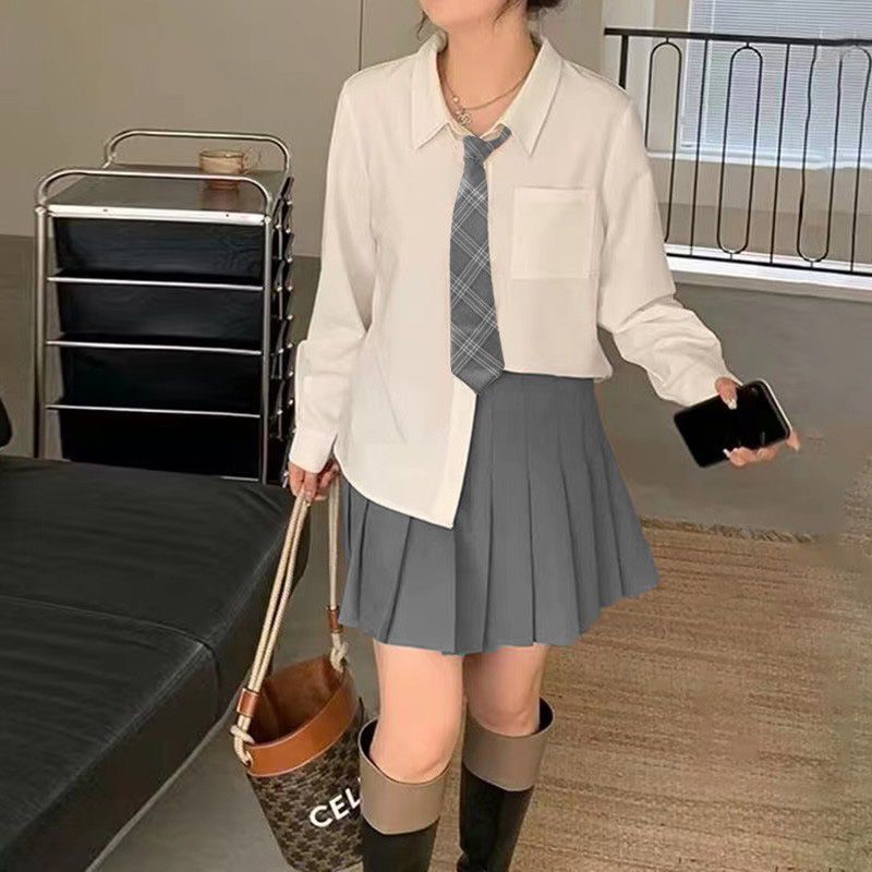 衬衣春秋内搭新款长袖领带少女感