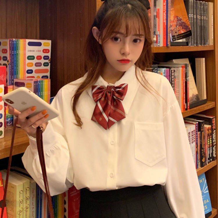 学生白色衬衫JK制服蝴蝶结小众春季日系少女宽松高品质上衣英伦风
