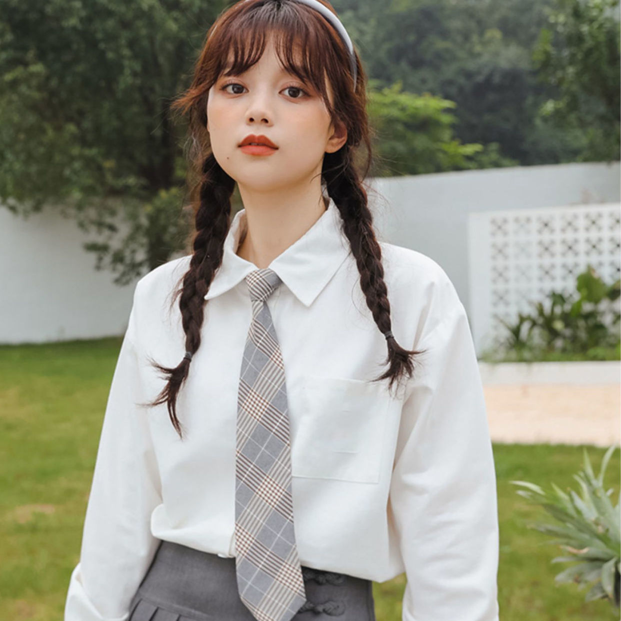 学院风JK领带制服衬衫高级感毕业班服毕业照小众衬衣百搭直筒上衣