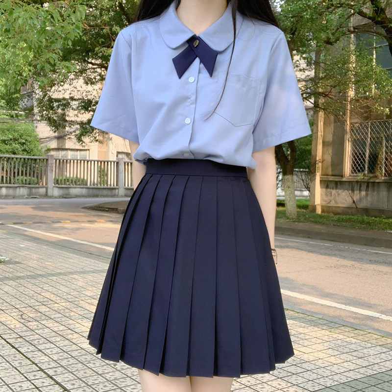 JK制服圆领短袖衬衣春夏季日系学生校供感基础款白色长袖衬衫女