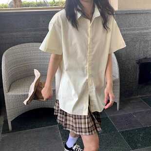 夏季新款港风短袖衬衫女甜美多色黄色宽松小个子上衣薄款夏款衬衣