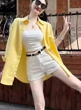 黄色防晒衬衫外套薄款2026早春季宽松慵懒高级感多巴胺休闲风上衣
