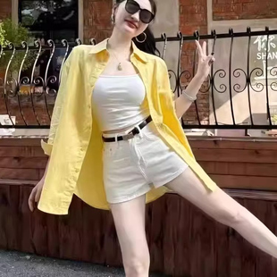 黄色防晒衬衫外套薄款2026早春季宽松慵懒高级感多巴胺休闲风上衣