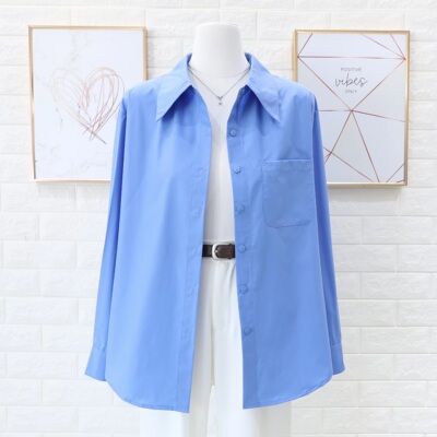 今年流行2026春秋装新款通勤风蓝色衬衫女显瘦气质衬衣外套上衣
