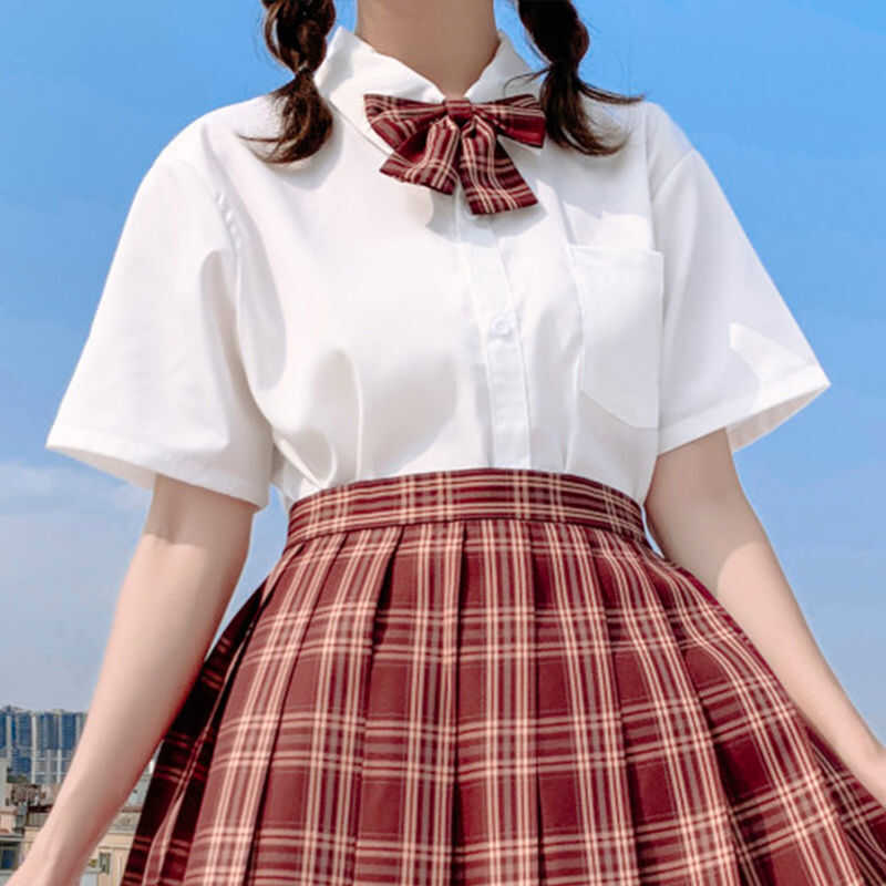 日系jk制服蝴蝶结大码学生毕业照学院风上衣夏季短袖英伦风衬衫