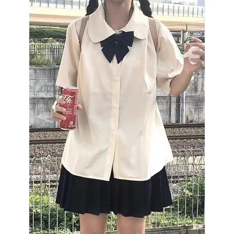 衬衫2024jk学生夏季日系杏色韩版